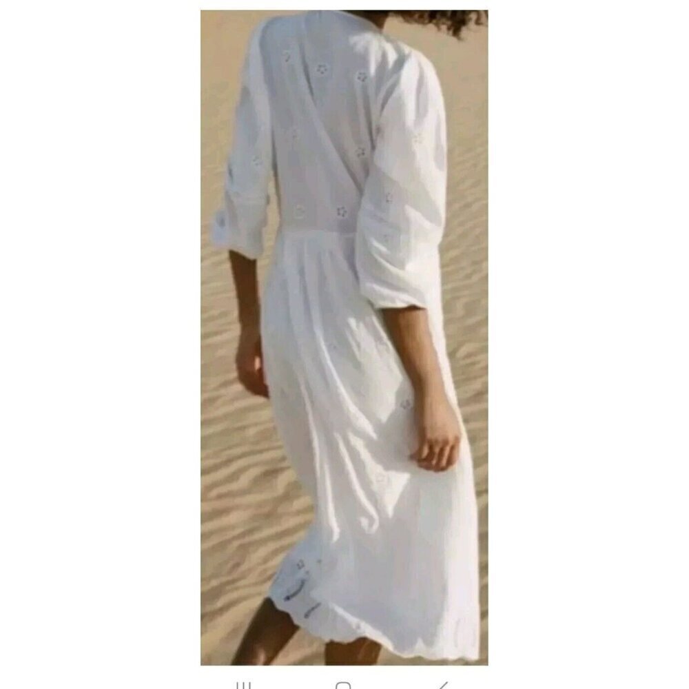Zara The Mariah Dress Sz M White Eyelet Embroidered Fairy Peasant 5598 050